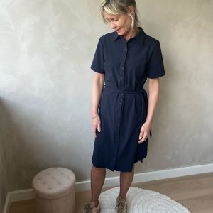 Mi Piace doorknoop jurk korte mouw donkerblauw