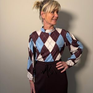 Turtle neck shirt ruitpatroon blauw bruin